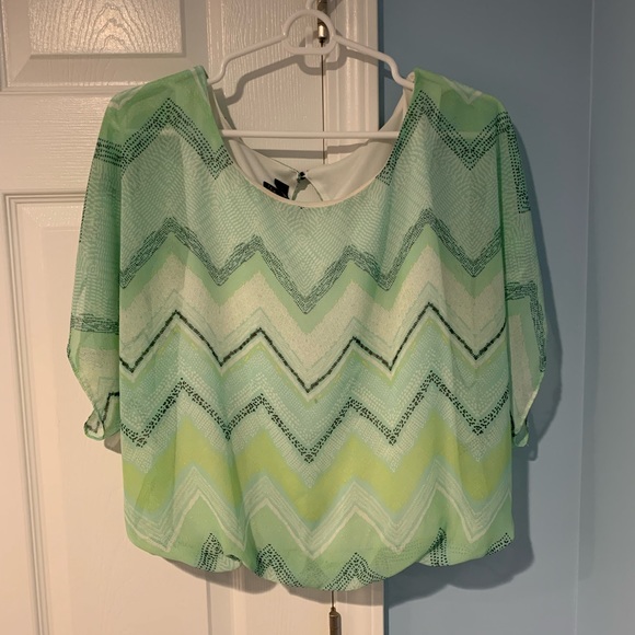 BCX Green Geometric Sheer Top - Picture 5 of 11